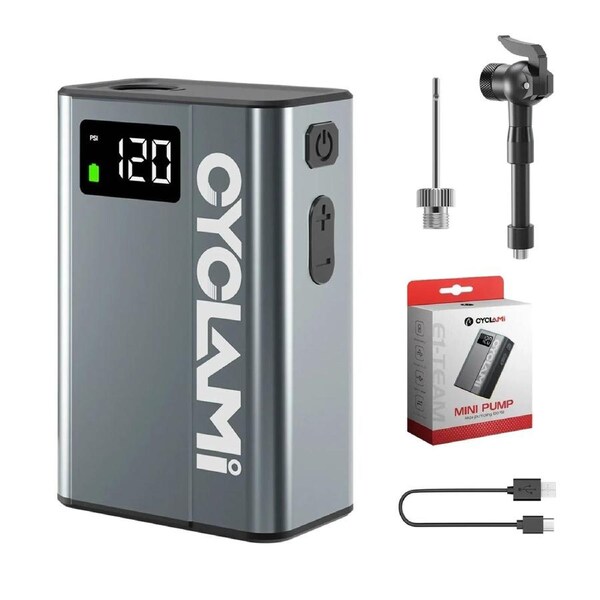 Ultralight Electric Tire Inflator 120 PSI Portable Pocket Pump Grey