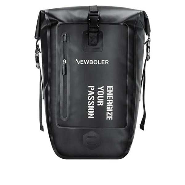 27L Waterproof Bike Pannier Bag with Roll-Top Closure Black