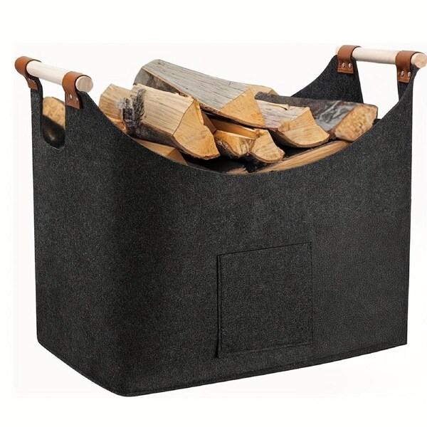 Wooden Firewood Basket with Blanket