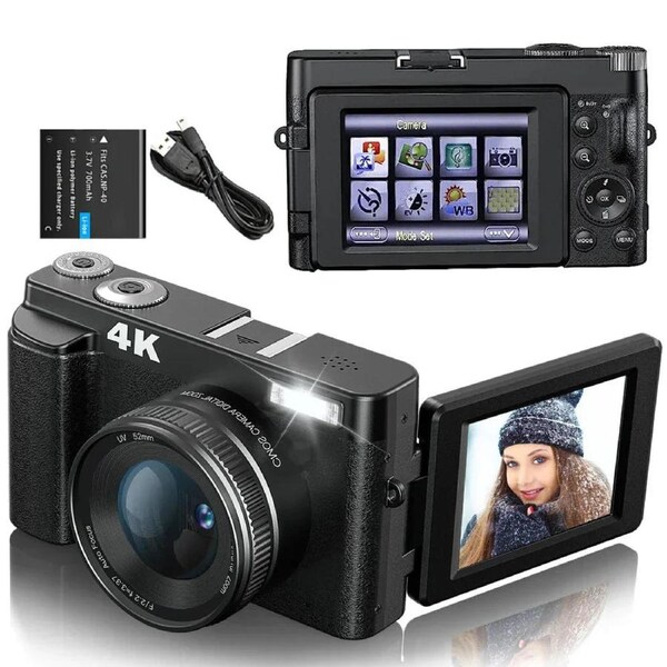 4K Digital Camera with Autofocus Anti-Shake Black
