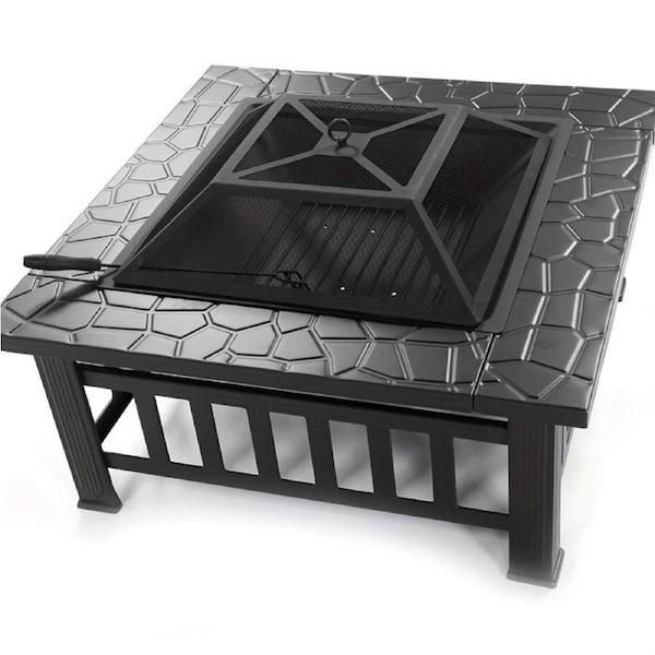 Square Metal Wood Fire Pit Table