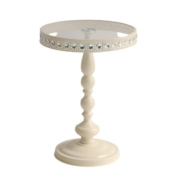 Corner Table Round Minimalist Side Table (White + Lace)