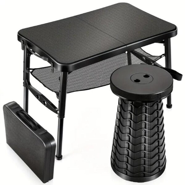 Retractable Folding Table and Adjustable Stool Set