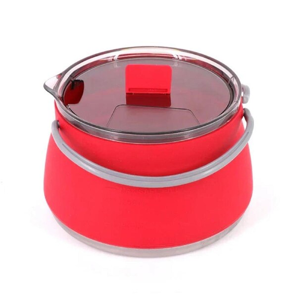 1L Folding Silicone Camping Kettle Pot Red