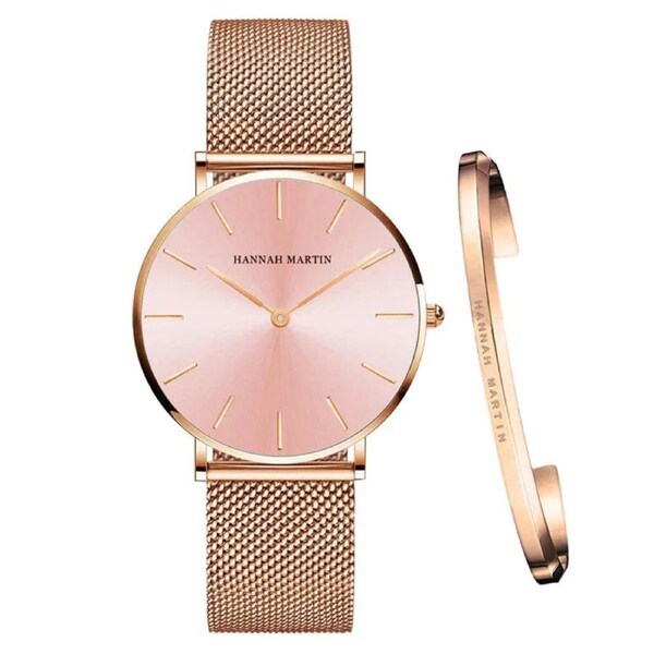 Women's Mesh Bracelet Watch Set (Pink pink)