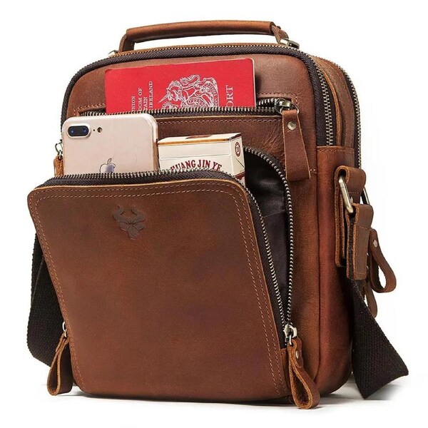 Leather Men's Messenger Shoulder Travel Bag