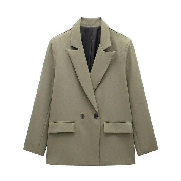 Womens Double Breasted Blazer with Pockets (Dark Green)