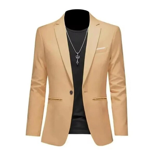 Mens Slim Fit Casual Suit Jacket Single Button (Khaki)