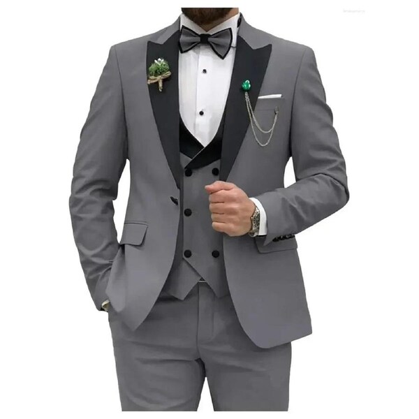 Men's Slim Fit 3-Piece Suit Formal Set (Gray)