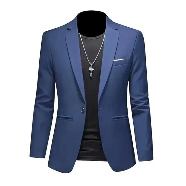 Mens Slim Fit Casual Suit Jacket Single Button (Navy)