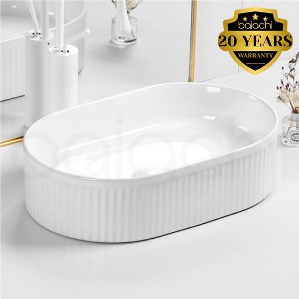 Baiachi 490x310mm Ceramic Above Counter Fluted Basin White