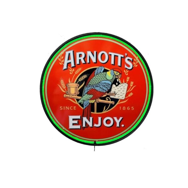 LARGE Arnott's Biscuits Bar Garage Wall Light Sign Green Neon