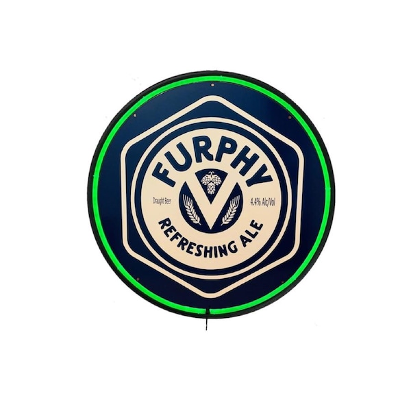 LARGE Furphy Ale Beer Bar Garage Wall Light Sign Green Neon