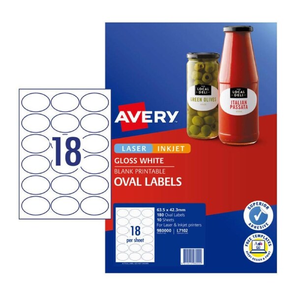 Avery Lbl Oval L7102 18Up Pk10