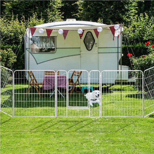 Pawz Metal 8 Panels Folding Garden Fence Outdoor Patio Animal Barrier Plant Edging 40’’(80cm x 100cm)