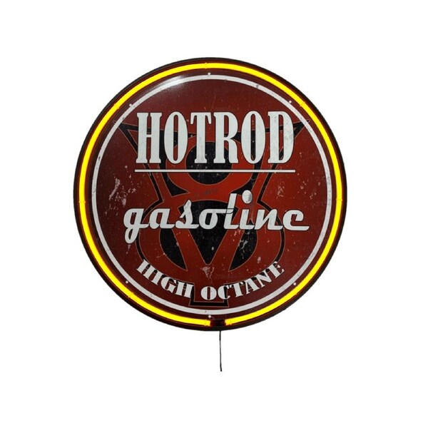 LARGE V8 Hotrod Bar Garage Wall Light Sign Orange Neon