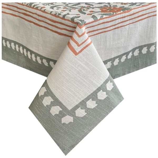 J.Elliot Home 100% Cotton Basra Printed Tablecloth 150x270x0.5cm Muted Sage