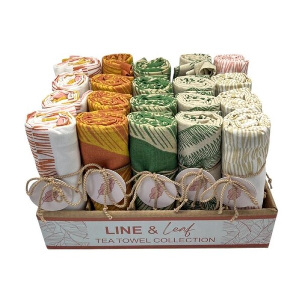 20pc J.Elliot Home Line & Leaf Tea Towels 50x70x0.2cm Multi Colour Assorted