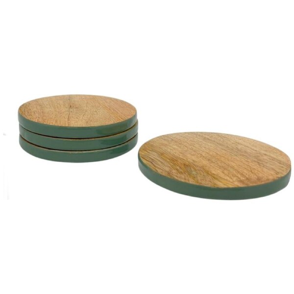 4pc J.Elliot Home Corinne Wooden Coasters Set 10x10x1cm Green & Natural