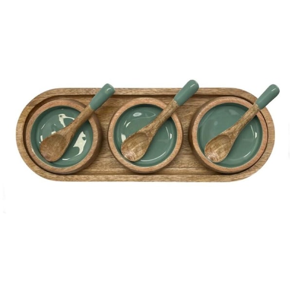 J.Elliot Home Corinne Serving Tray w/ Bowls & Spoons 35.5x13x5cm Green Natural