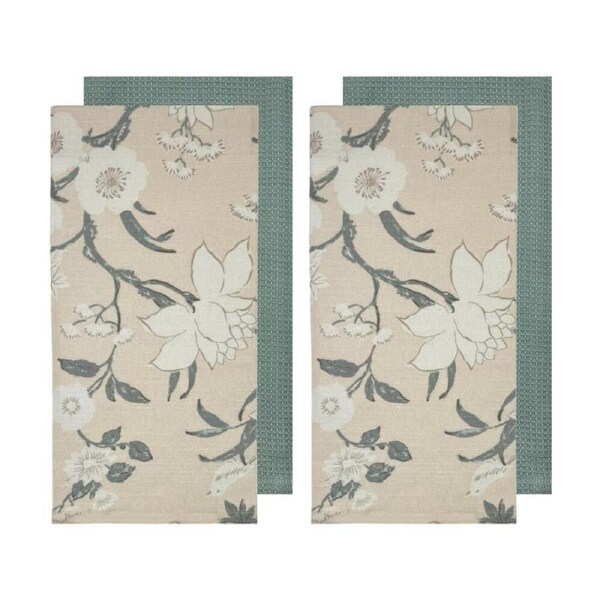 2x 2pc J.Elliot Home Nordhem Tea Towels 50x70x0.2cm Warm Beige Floral Multi
