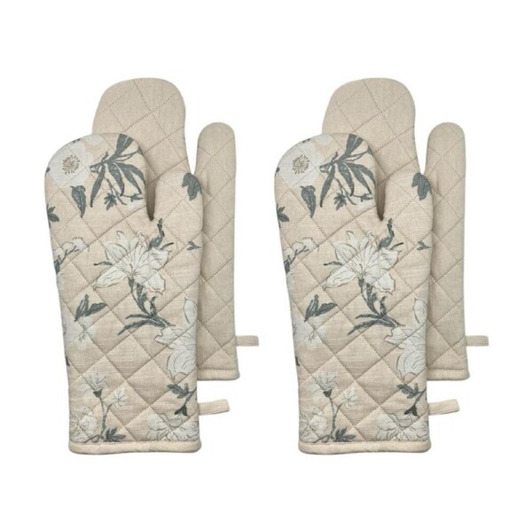 2x 2pc J.Elliot Home Nordhem Oven Mitts Set 19x35x0.2cm Warm Beige Floral