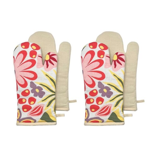 2x 2pc J.Elliot Home Charmie Oven Mitt Kitchen Accessory 19x35x2cm Yellow Floral