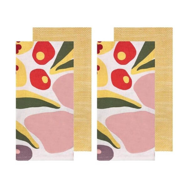 2x 2pc J.Elliot Home Charmie Kitchen Tea Towels 50x70x0.2cm Floral Yellow Multi