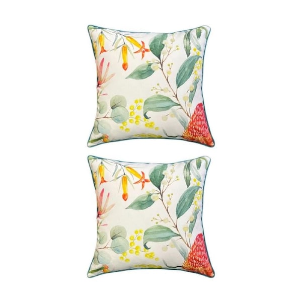 2PK J.Elliot Home Banksia Outdoor Cushion Pillow Decor 50x50x12cm Green & Orange