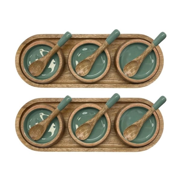 2PK J.Elliot Home Corinne Serving Tray w/ Bowls & Spoons 35.5x13x5 Green Natural