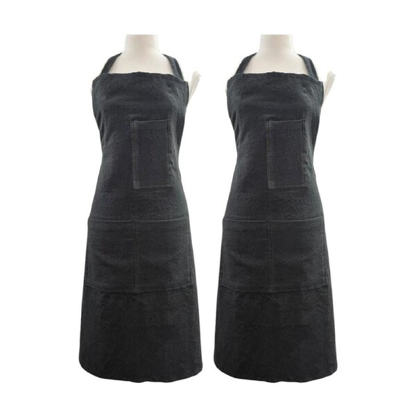 2PK J.Elliot Home Jules Cotton Linen Kitchen Apron 83x68x0.3cm Charcoal
