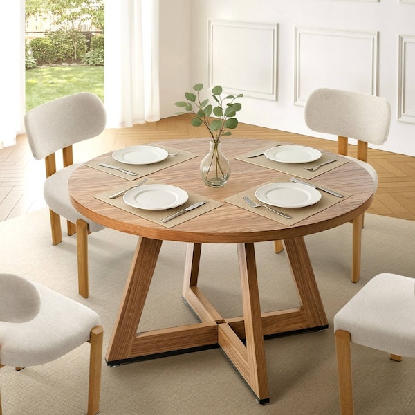 Oikiture 120cm Round Dining Table Wooden Kitchen Furniture