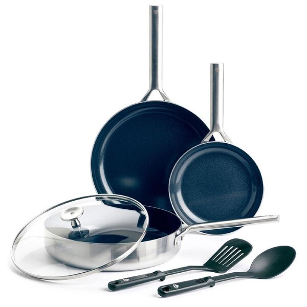 6pc Blue Diamond Cookware Set S/S Ceramic Coating Non-Stick Cooking Pan Silver