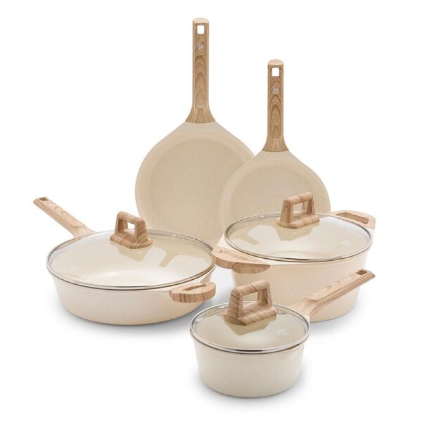 8pc Greenlife Arte Cookware Set Ceramic Coating Cooking Pan Cream White