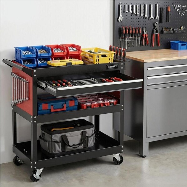 Giantz 3-Tier Tool Trolley Cart with Drawer Workshop Garage Storage