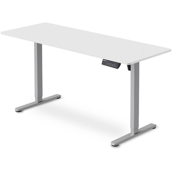 Fortia Sit to Stand Standing Desk 160x60cm, 72-118cm Electric Height Adjustable, White Desktop/Silver Frame