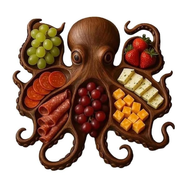 Unique Ocean Octopus Charcuterie Board Themed Cheese Snack Serving Platter