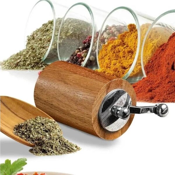 Manual Wooden Mill Grinder Adjustable Spice Herb Grinder 1x