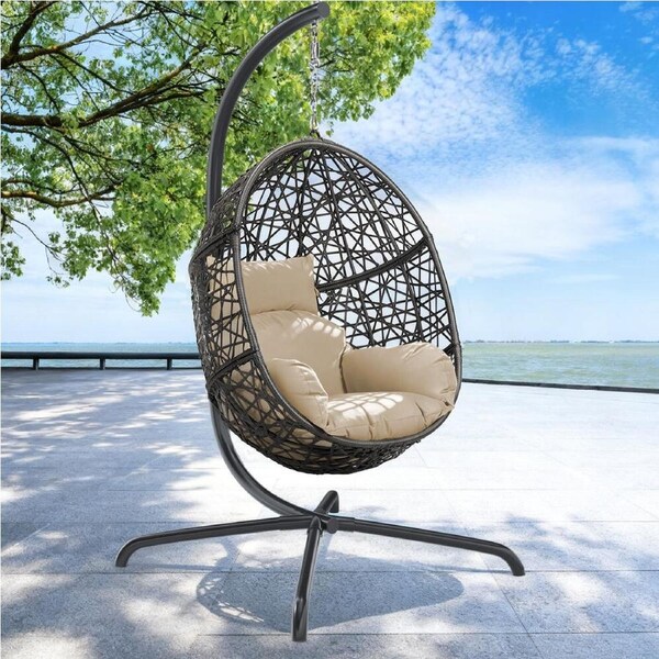 ALFORDSON Outdoor Egg Swing Chair Rattan Garden Bench Hanging Hanging Seat Beige