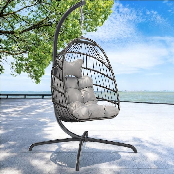 ALFORDSON Outdoor Egg Swing Chair Hanging Foldable Seat Light Grey