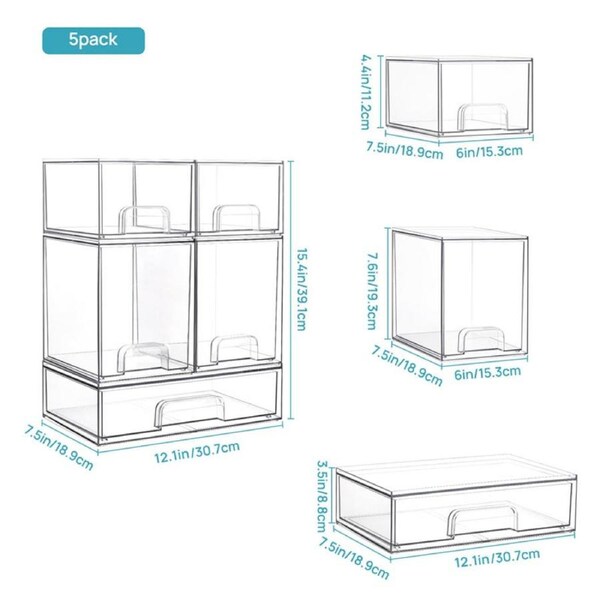 Catzon Stackable Storage Drawers Clear Plastic Organizer for Beauty Supplies