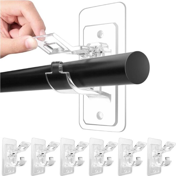 Catzon 6Pcs No Drill Needed Curtain Rod Holders Self Adhesive Rod Brackets