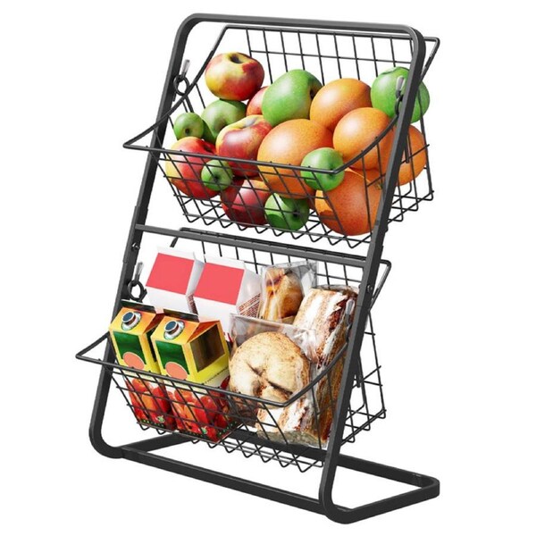 Catzon Desktop Fruit Basket Double Layered Detachable Storage Rack