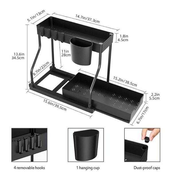 Catzon 2 Pcs Under Sink Organizers with Hooks and Drawer