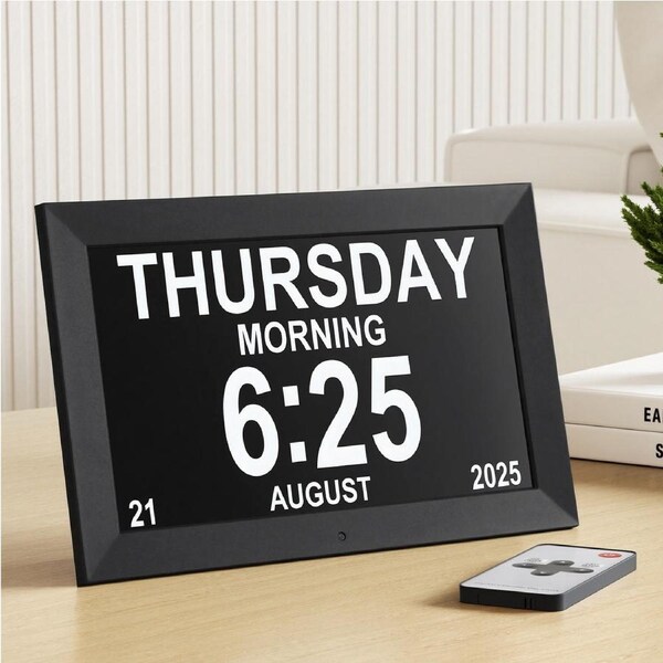 Artiss 10" Digital Day Clock Alarm Calendar Dementia Date Week Desk Clocks Black