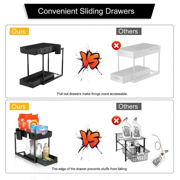 Catzon 2 Pcs Under Counter Storage Organizers with Hooks and Drawers
