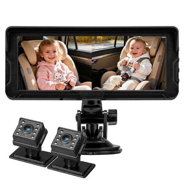 PlayPals Baby Car Camera Monitor 7" HD 1080P 2-Baby 360° Rotation Night Vision