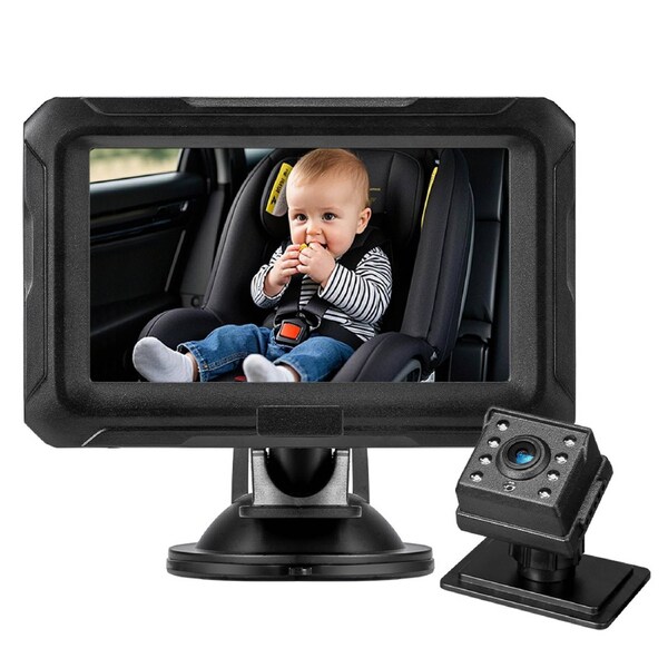 PlayPals Baby Car Camera 4.3" HD 1080P Baby Monitor 360° Rotation Night Vision