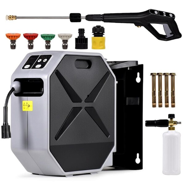 Adwvin Wall Mounted Pressure Washer 4600PSI with 30M Retractable Hose, 5-Stage Adjustable
