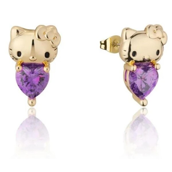 Couture Kingdom - Sanrio - Hello Kitty February Birthstone Stud Earrings Gold